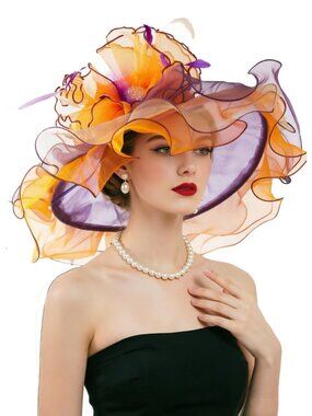 Organza Floral Fascinator Wedding Church Tea Party Hat Orange